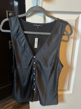 Madewell Black Satin Button-Front Tank